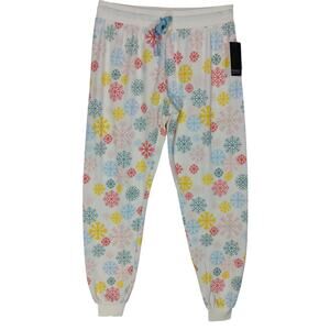 Free Press Pajama Pants Size Medium Multicolor Snow Flakes Print Drawstring NWT